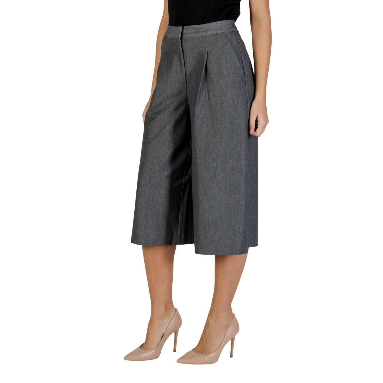 Ichi Pantaloni Donna Grigi con Cerniera - Pantaloni Poliestere Viscosa Elastan Tasche Anteriori