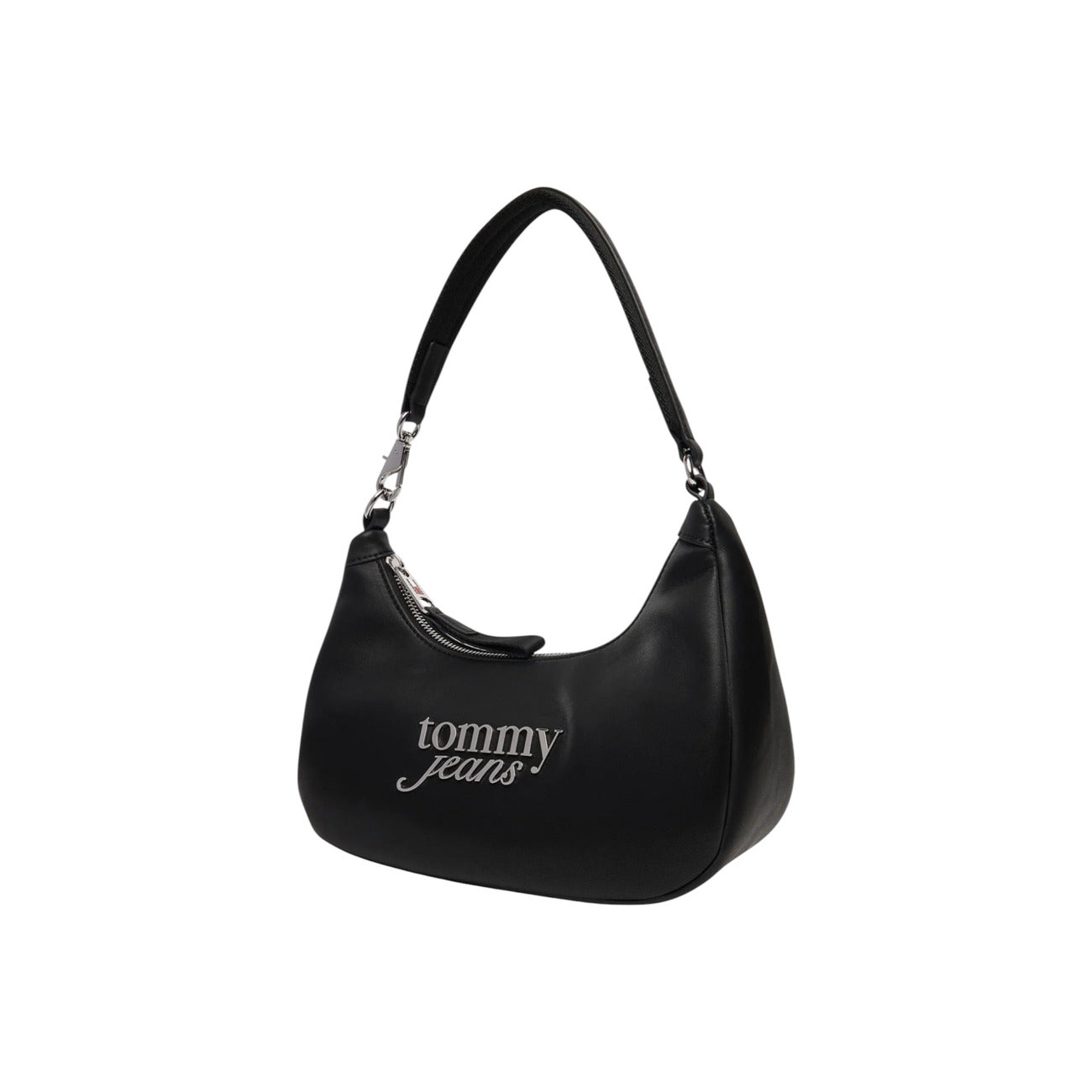 Borsa a Mano Donna Tommy Hilfiger Jeans Nera con Scritta Bianca - Stile Americano