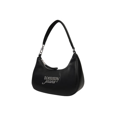 Borsa a Mano Donna Tommy Hilfiger Jeans Nera con Scritta Bianca - Stile Americano