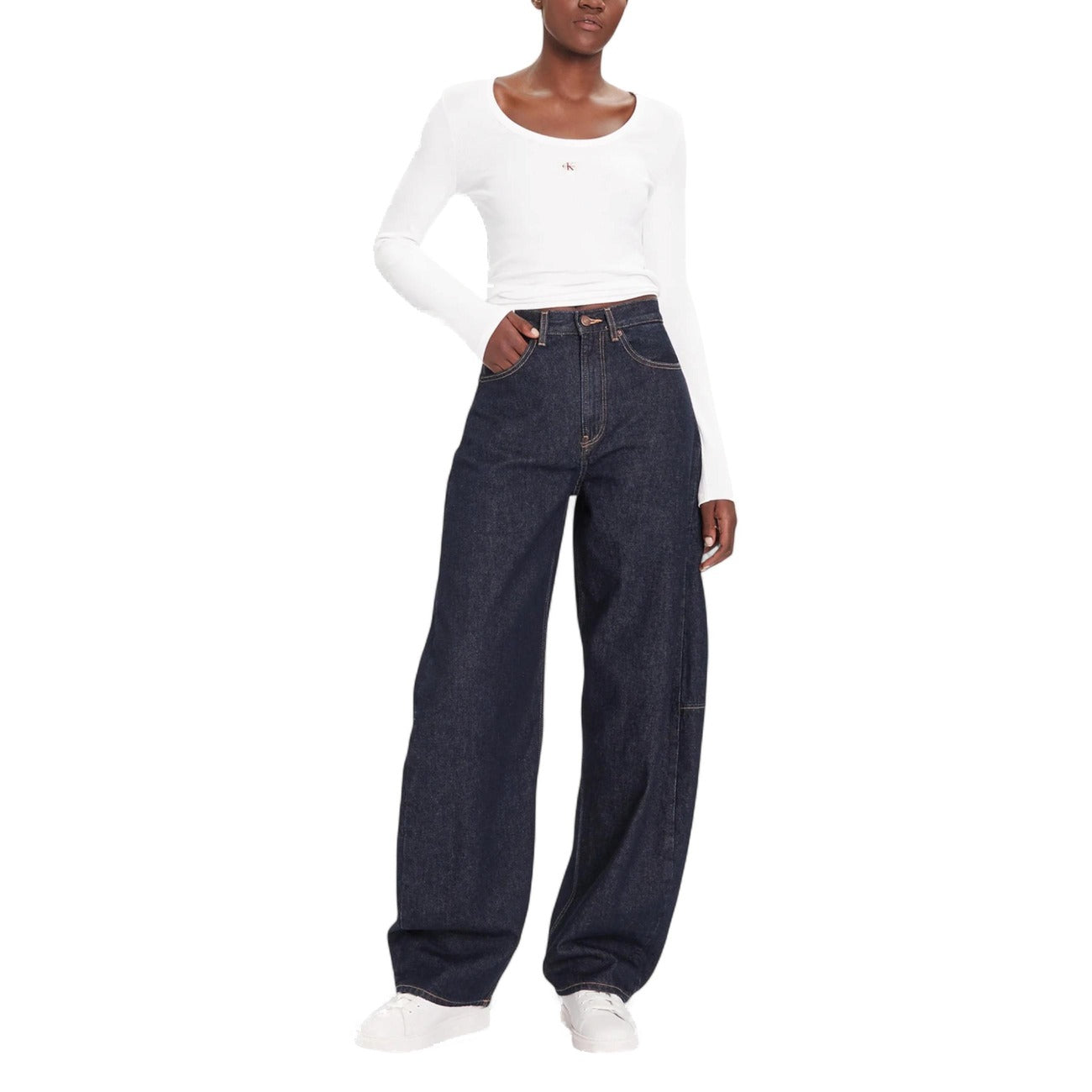 Calvin Klein Jeans Jeans Donna Blu con Zip Bottone Tasche Anteriori Posteriori in Cotone 88% Cotone Organico 12% Autunno/Inverno LV047D701G