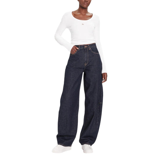Calvin Klein Jeans Jeans Donna Blu con Zip Bottone Tasche Anteriori Posteriori in Cotone 88% Cotone Organico 12% Autunno/Inverno LV047D701G
