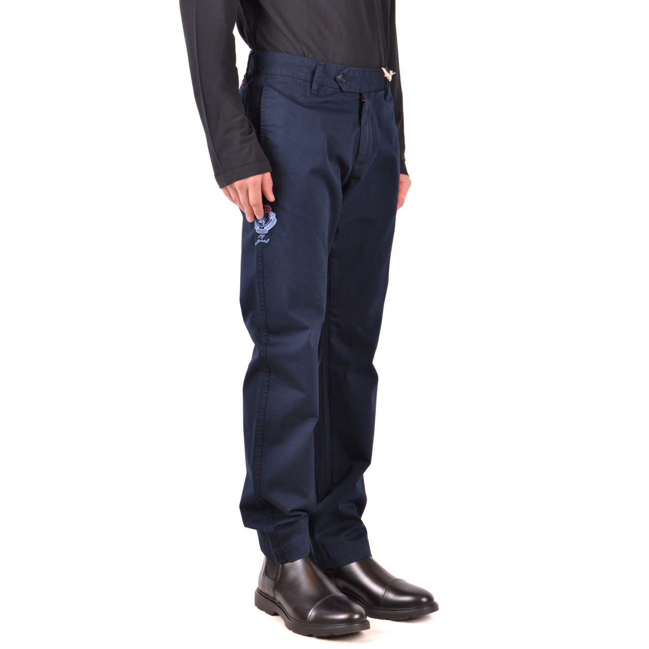 Pantaloni blu navy Uomo La Martina Blu con Zip e Bottone 98% Cotone 2% Elastan Vista laterale 