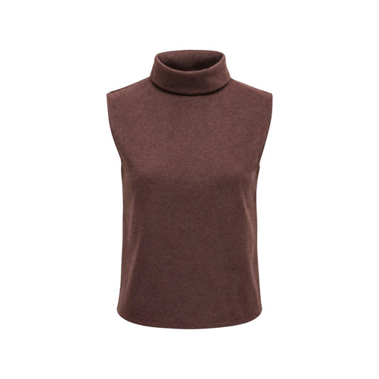 Dolcevita senza maniche Jacqueline de Yong marrone donna 15380199. Top smanicato da donna marrone a collo alto in poliestere riciclato e cotone, lupetto leggero mezza stagione e sottogiacca casual elegante.