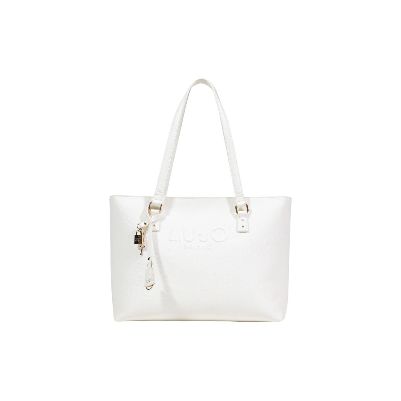Liu Jo Tote Large ECS; borsa panna a spalla capiente in similpelle, design versatile con dettagli metallici e logo distintivo, perfetta per contenere tutto il necessario quotidiano. Vista frontale 