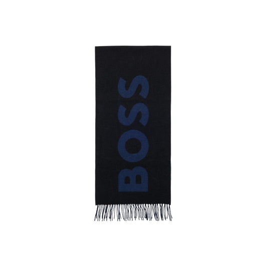 Boss Men's Black Scarf with Print - Wool Scarf 180x35cm Autumn Winter