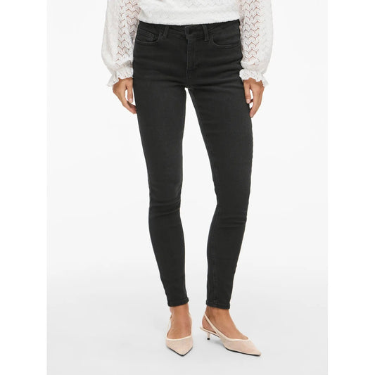 Jeans skinny donna Vila Clothes Black Denim – Jeans neri elasticizzati a vita media Vila 14108874.