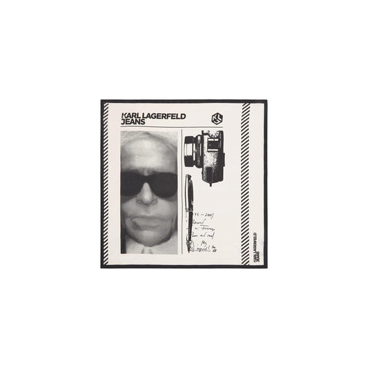 Foulard Karl Lagerfeld B2W330071EY; 100% Poliestere. Stampa grafica Ikon, 55x55 cm, bordo logato. Sciarpa quadrata versatile, luminosa e resistente per la PE26. Vista stesa 