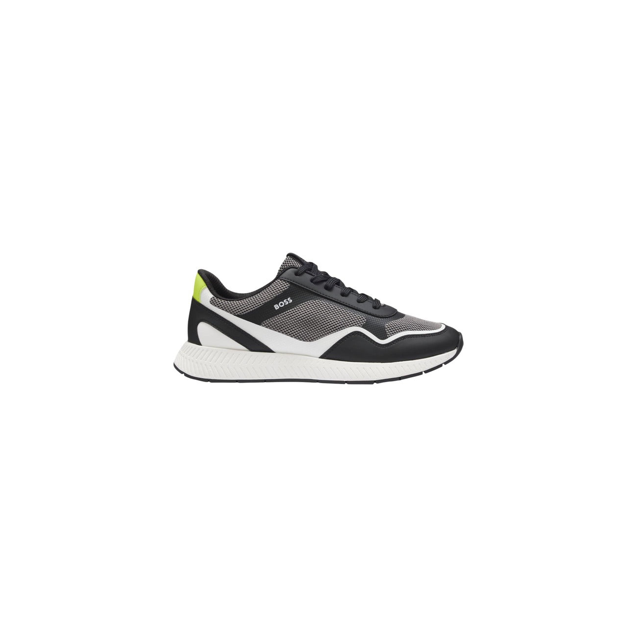 Sneakers BOSS uomo grigie modello Titanium Runn 50568928. Scarpe sportive da uomo grigio scuro o chiaro in mesh e poliuretano con suola spessa 3 cm ammortizzata stile casual lussuoso, athleisure e urban running.