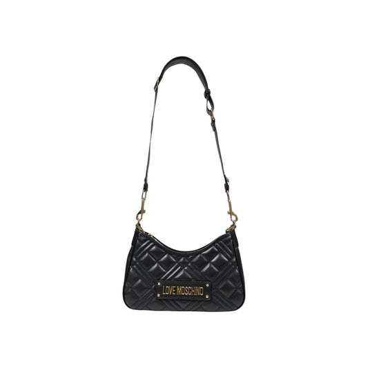 Borsa Love Moschino donna nera a spalla modello JC4152PP1M. Borsetta piccola trapuntata in ecopelle nera con manico a catena corta oro e placca logo stile casual chic, elegante e da sera.