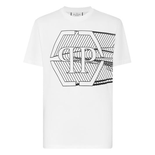 Philipp Plein T-Shirt Uomo Bianca Stampa Manica Corta Scollo Tondo 100% Cotone Primavera/Estate EBO_2065