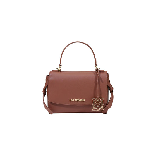 Borsa Love Moschino donna marrone a mano modello JC4061PP. Borsetta media rigida effetto pelle marrone cuoio con tracolla, patta e charm dorato pendente stile elegante, casual chic e da giorno.