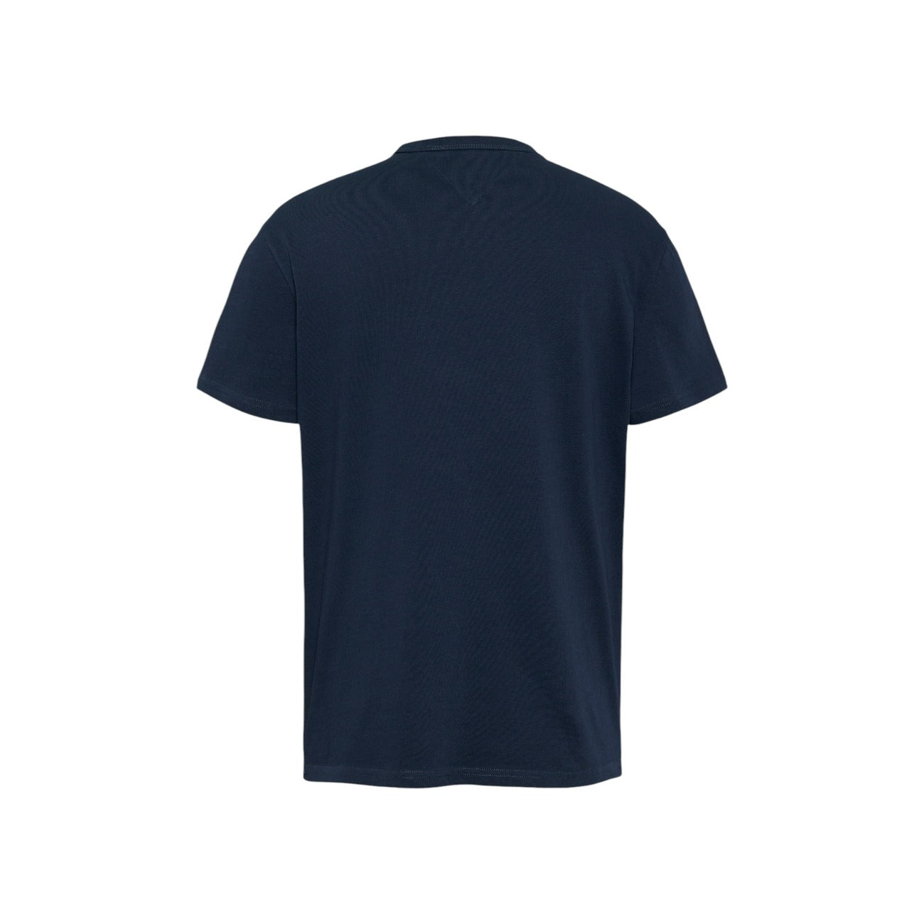 T-shirt Tommy Hilfiger Jeans Badge; 100% Cotone rigenerato. Vestibilità regular, scollo a girocollo, maniche corte. Logo badge ricamato, disponibile in vari colori. Stile casual eco-friendly. Vista posteriore stesa colore blu 