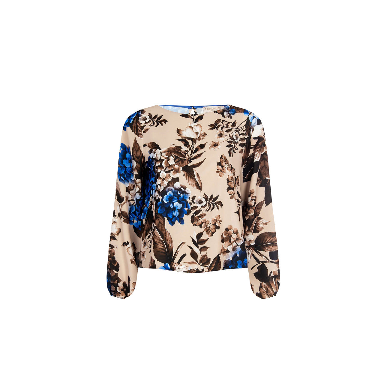 Rinascimento Blusa Donna Azzurro Floreale Bottone Scollo Tondo 100% Poliestere Primavera/Estate CFC0115613