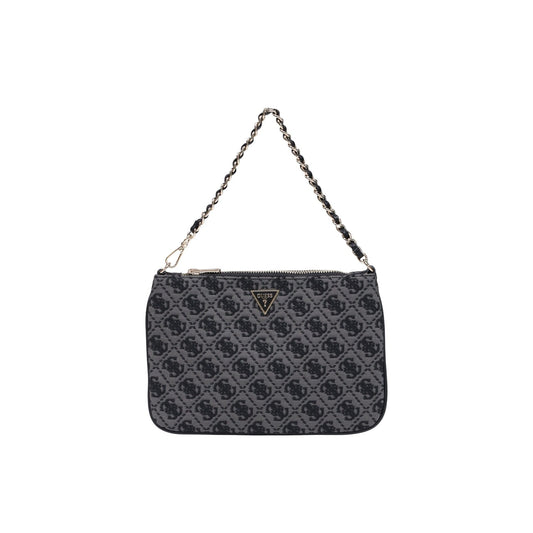 Pochette Guess grigia logo Flat Pouch PW7561 P6274. Borsa a mano e a spalla piccola grigia con motivo logo Guess all-over, placchetta a triangolo e tracolla a catena, borsa da sera e casual chic 4 stagioni.