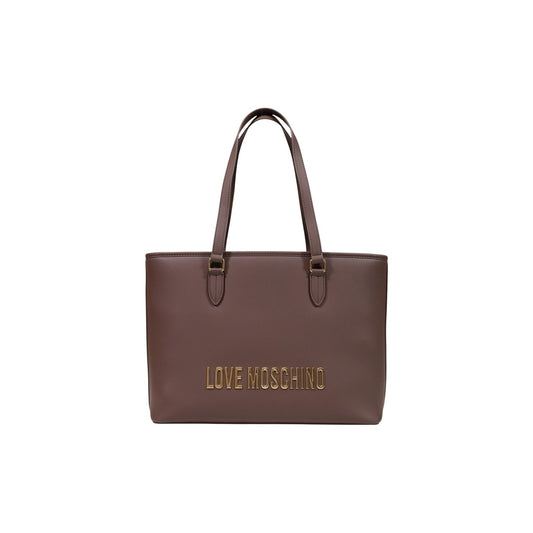 Borsa Love Moschino donna marrone grande modello JC4190PP. Shopping bag tote color marrone cuoio/cioccolato adatta per l'ufficio e il lavoro, con manici regolabili, ampio scomparto interno e scritte logo oro sul davanti, stile elegante e casual chic.