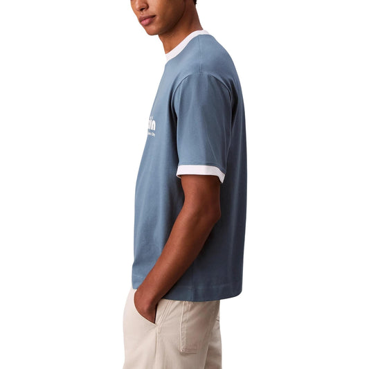 Calvin Klein Jeans T-Shirt Uomo Azzurro Manica Corta Scollo Tondo Cotone Poliestere LV04RC244G
