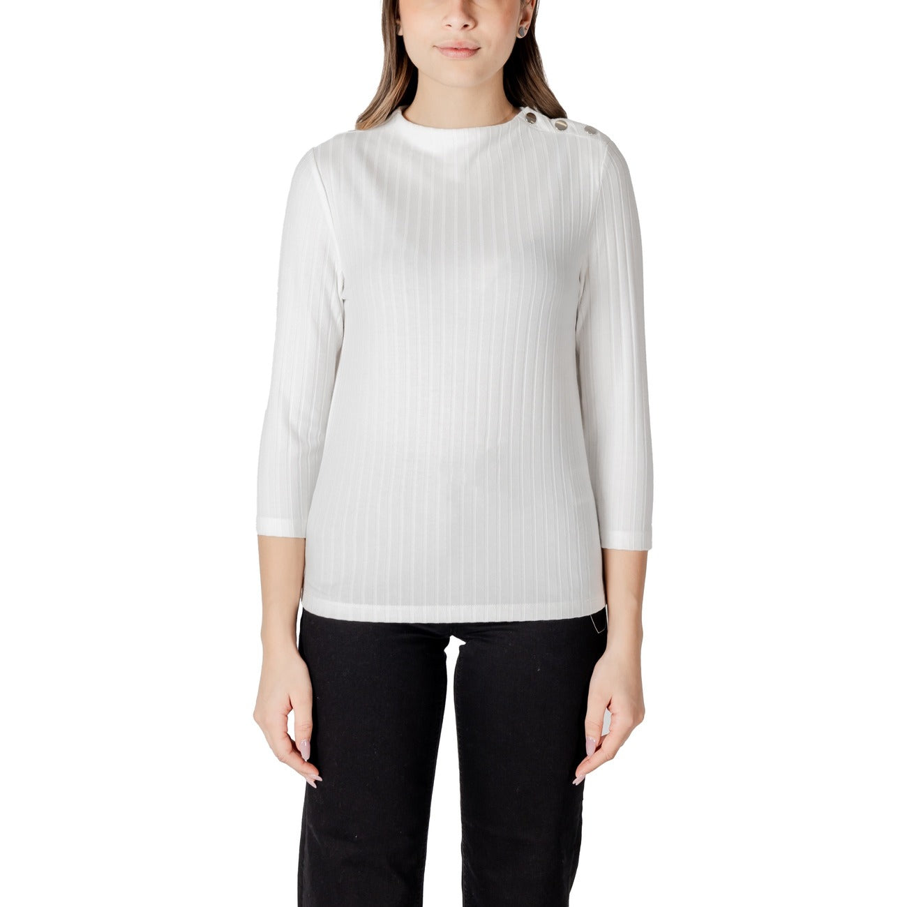 Street One Maglia Donna Bianco Scollo Tondo Manica Lunga Bottoni Viscosa Poliestere Primavera Estate 322790