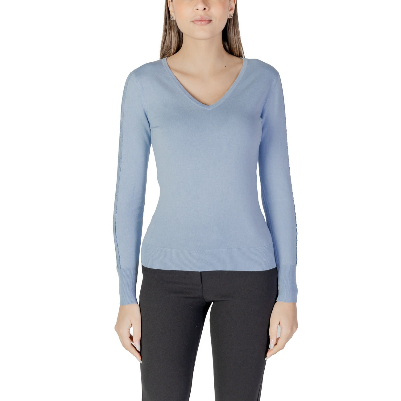 Morgan De Toi Maglia Donna Blu Maniche Lunghe Scollo a V - Maglia Viscosa Poliammide