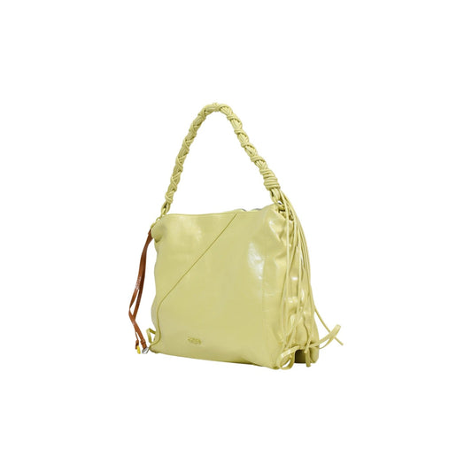 Borsa media a tinta unita con arricciature laterali, lacci effetto pelle e tracolle intercambiabili.
Vista laterale frontale 