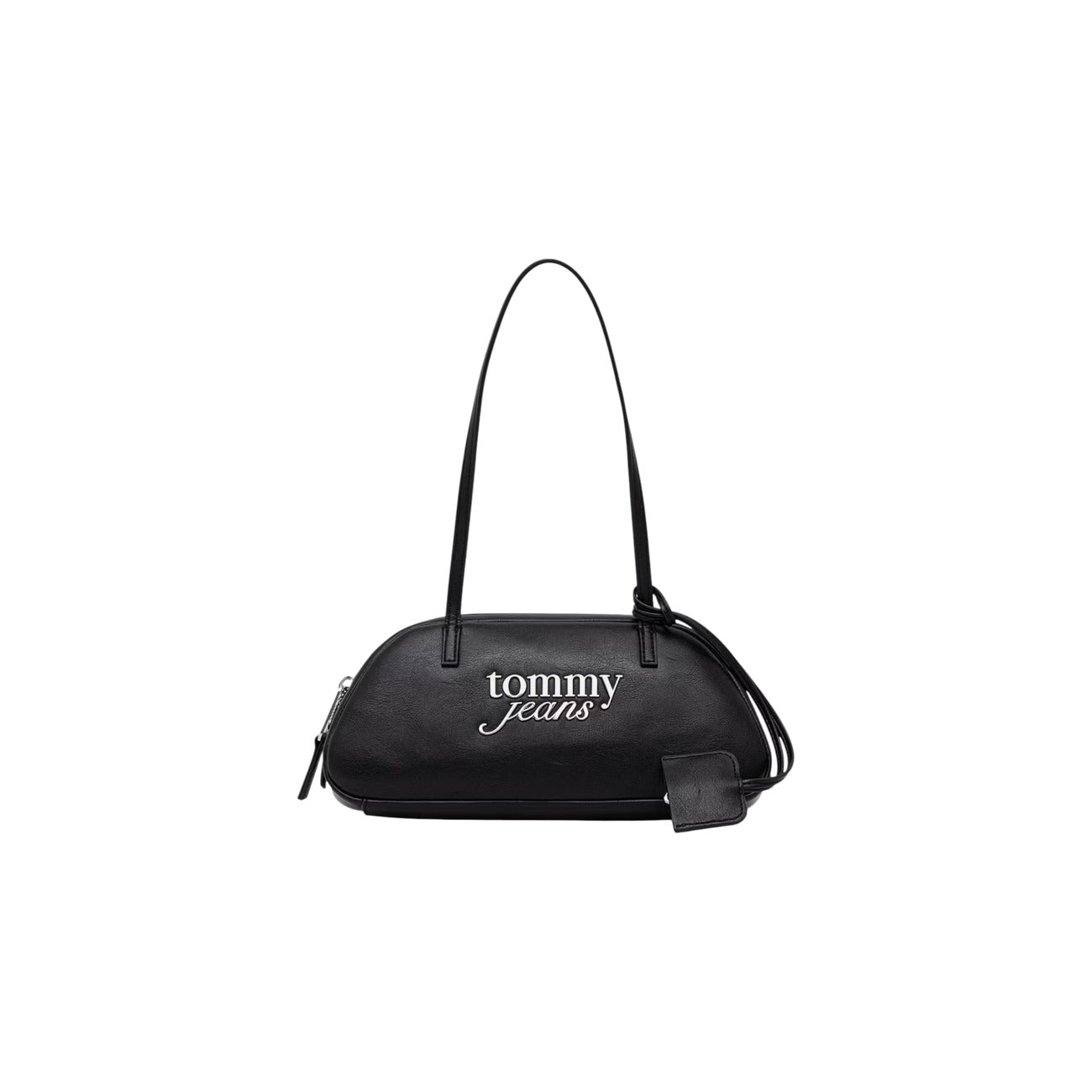 Borsa a Spalla Donna Tommy Hilfiger TJW Bold; Nero. 100% Poliuretano effetto pelle, chiusura zippata in metallo, doppio manico, logo ricamato e portachiavi. Silhouette compatta ed allungata (28x13 cm), stile urban 4 stagioni. Vista frontale 