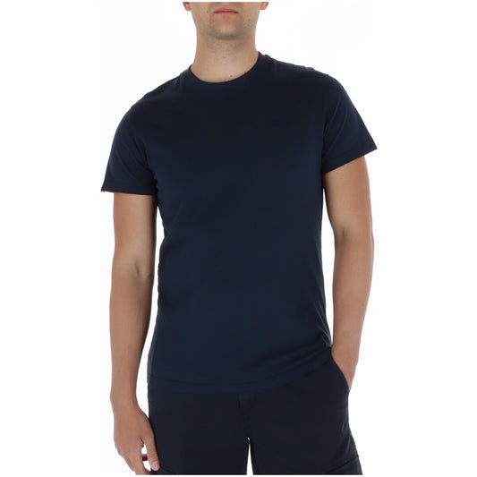 T-shirt Superdry Essential; Slim Fit. Girocollo a costine, logo ricamato, taglio aderente. Maglia uomo in cotone, versatile e traspirante per la PE26. Colore blu vista frontale 