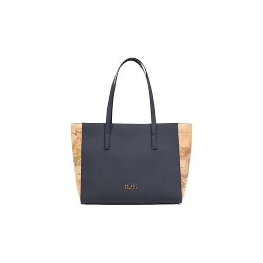 Borsa Shopper Alviero Martini Nera; Profili Geo Classic. Manici lunghi per porto a spalla, chiusura con cerniera, ampio scomparto interno. Dimensioni 29x14 cm. Stile casual-elegante adatto a tutte le stagioni. Vista frontale 