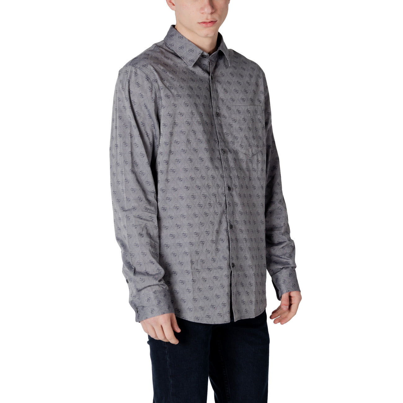 Guess Camicia Uomo Grigio Stampa Manica Lunga Bottoni Colletto Classico 53% Cotone 42% Modal 5% Elastan Autunno/Inverno M5GH65 WFXX1