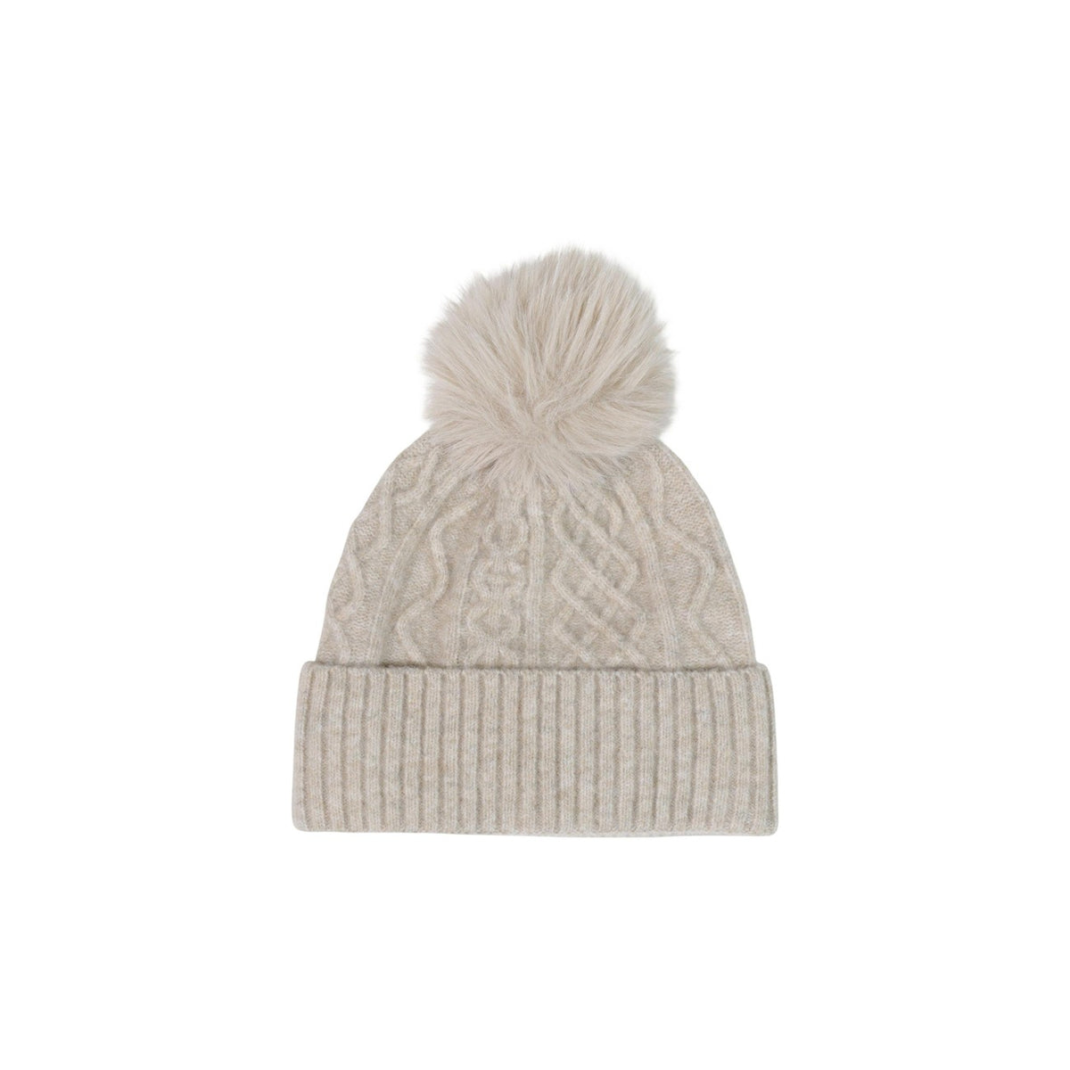 Berretto beige e marrone donna Pieces – Cappello invernale a trecce con pompon PCAVIA 17166837.