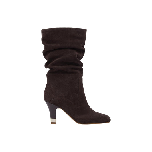 Stivali Liu Jo Blake 04 marroni donna SF6083PX002. Stivaletti da donna in pelle marrone con gambale arricciato slouchy, tacco a cono medio 7 cm e inserto metallico, scarpe invernali ed eleganti in vera pelle.