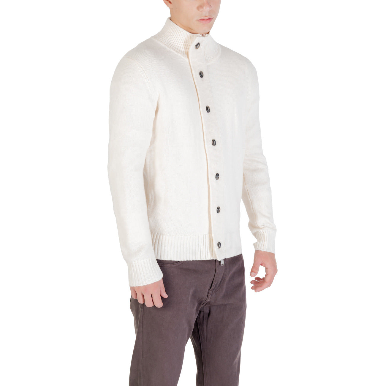 Gianni Lupo Maglioncino Uomo Bianco con Bottoni Maniche Lunghe Scollo Alto in Acrilico 40% Lana 30% Poliammide 30% GL35080-F25