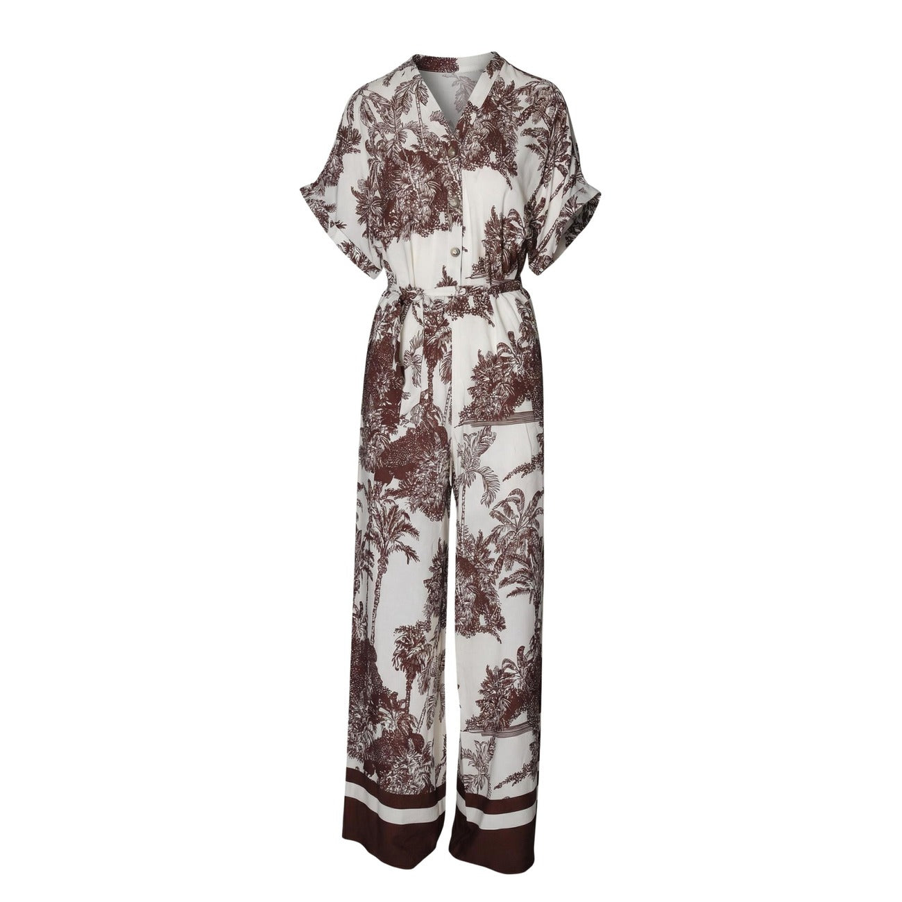 Artigli Tuta Fantasia ACTU004769; 100% viscosa leggera, cintura inclusa, gamba larga. Il "one-piece" sartoriale e fresco per la stagione primavera/estate. Vista frontale stesa 