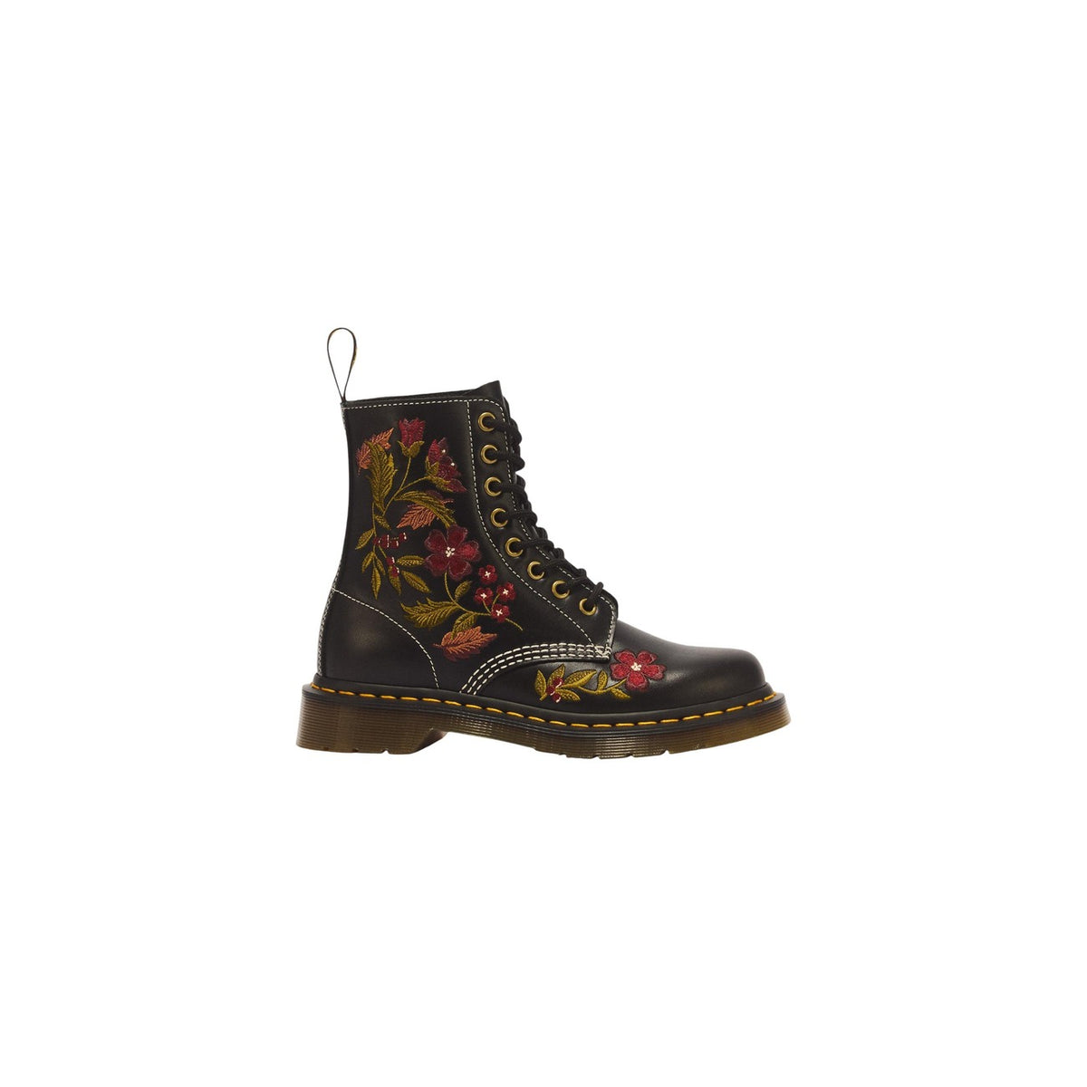 Anfibi Dr. Martens 1460 Pascal Floral – Stivali neri in pelle ricamata 8 occhielli 43273001.
