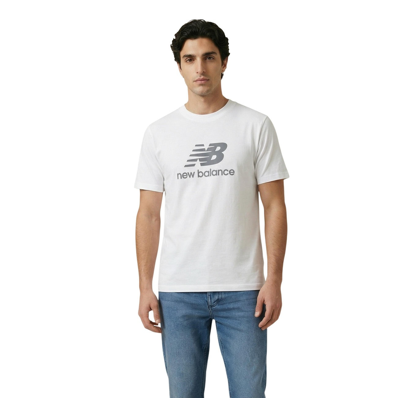 New Balance T-Shirt SPORT ESSENTIALS LOGO maniche corte Uomo Bianca vista frontale 