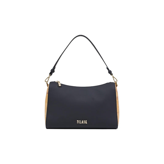 Borsa Media Alviero Martini; Nero/Geo Classic. Chiusura con zip dorata, tracolla regolabile con moschettone, interni organizzati. Dimensioni 19x10x10 cm. Stile casual-raffinato per ogni stagione. Vista frontale 