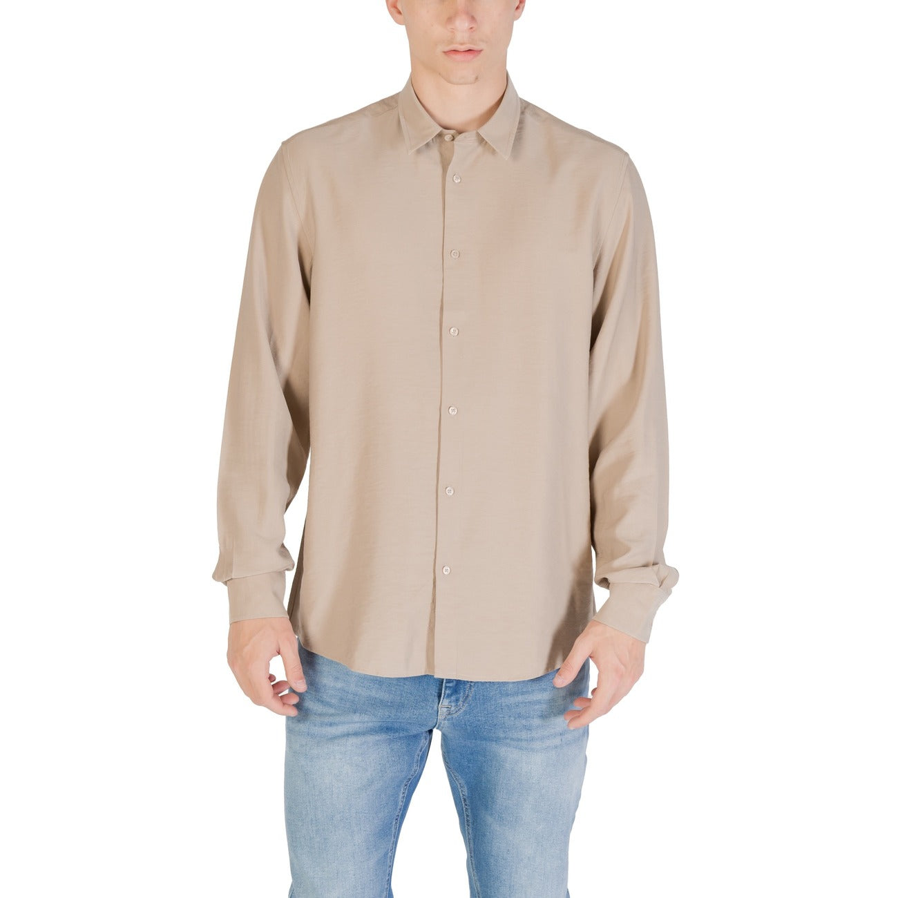 Antony Morato Camicia Uomo Beige Manica Lunga Bottoni Scollo Tondo Colletto Classico 84% Viscosa 16% Poliammide Primavera/Estate MMSL00752-FA400082