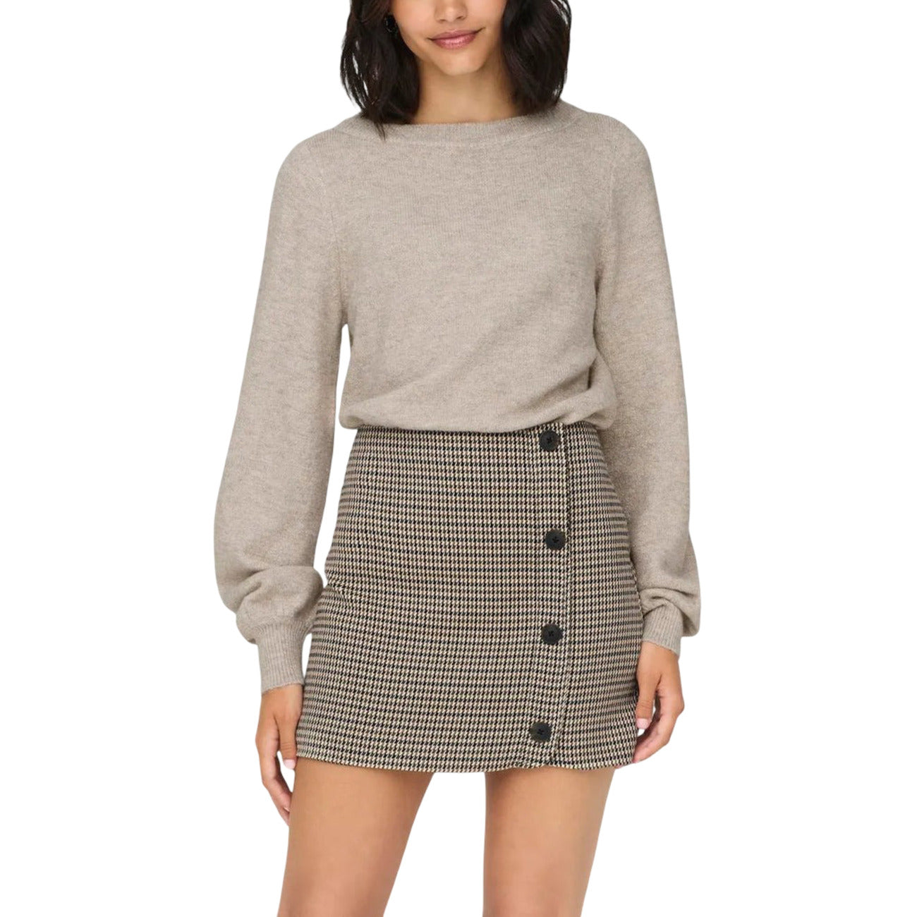 Jacqueline De Yong Maglia Donna Grigia Maniche Lunghe Scollo Barca - Maglia Acrilico Poliestere Lurex Elastan