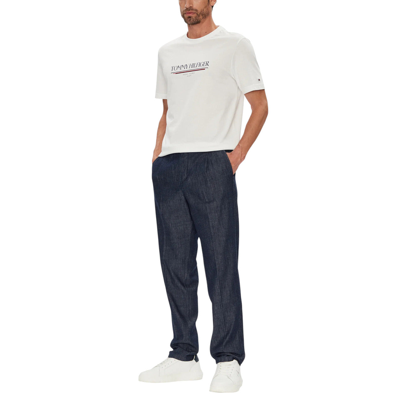 Tommy Hilfiger T-Shirt Uomo Bianca con Stampa Maniche Corte - T-Shirt Cotone Organico Scollo Tondo