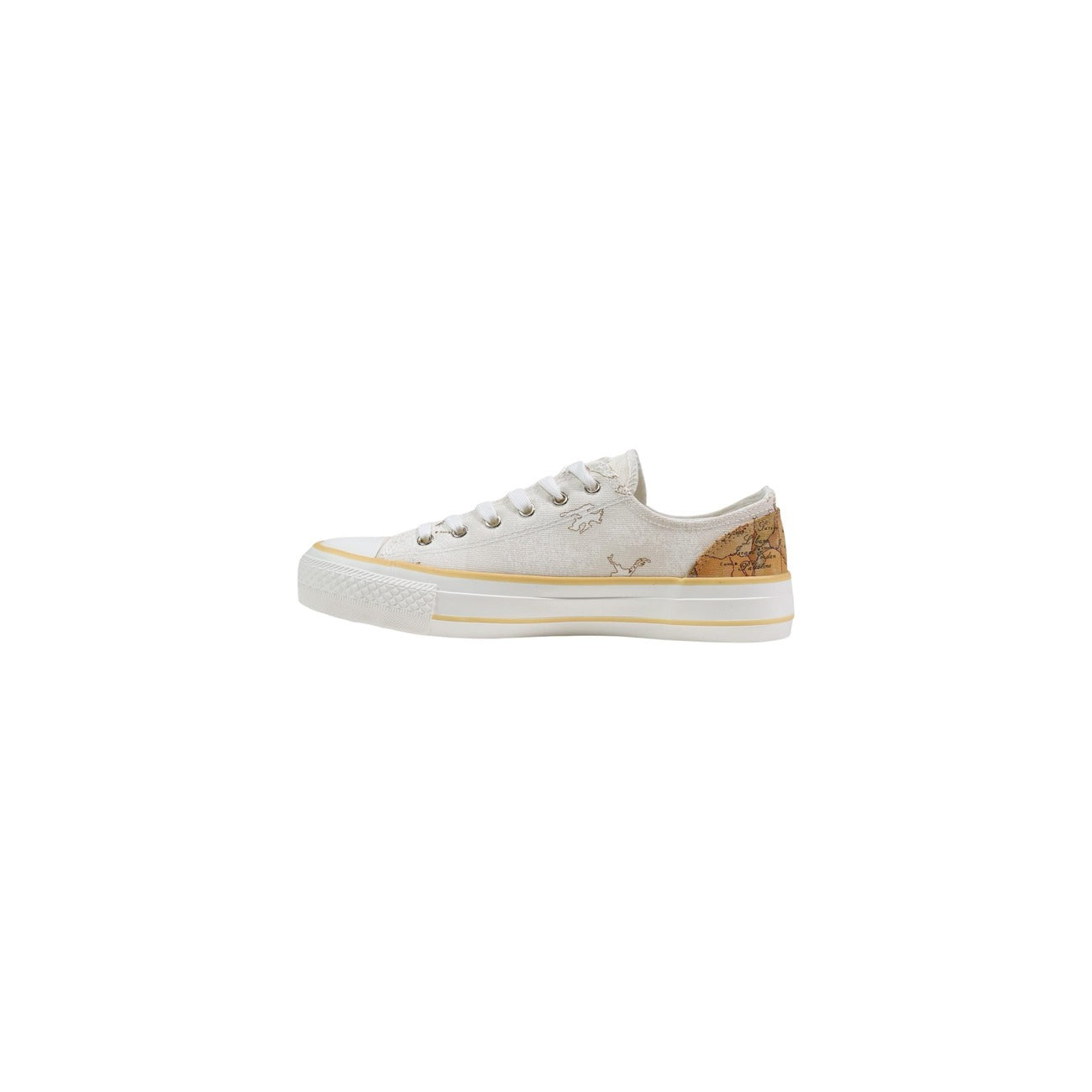 Sneakers basse Alviero Martini White; tomaia in tessuto, stampa iconica, suola in gomma naturale. Eleganza quotidiana e comfort Made in 1A Classe.