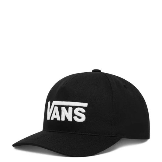 Cappellino Vans Drop V; 5 pannelli, 100% cotone, visiera curva, logo ricamato, chiusura regolabile. Stile classico Vans. Vista frontale 