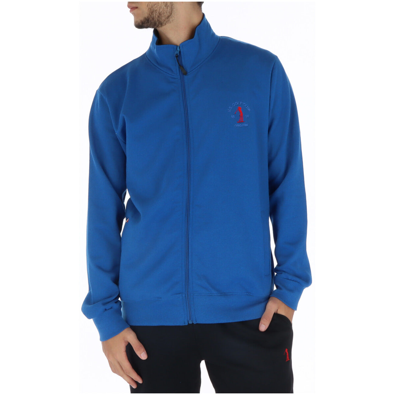 U.s. Golf Club Felpa Zip Uomo Azzurra Cerniera Maniche Lunghe Tasche Anteriori Cotone 80% Poliestere 20% F441432