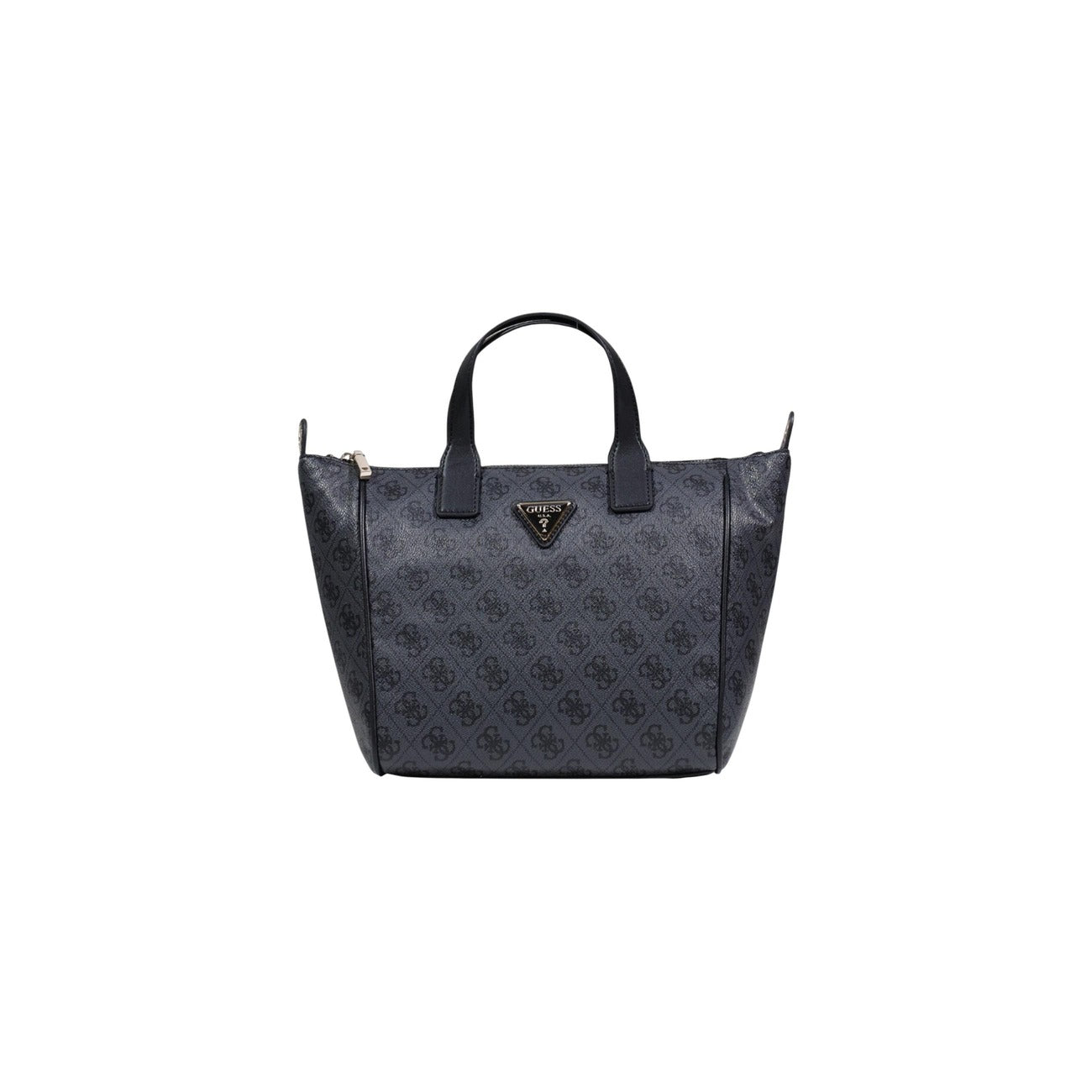Guess Follie Small Tote; borsa a spalla logata grigia con tracolla rimovibile. Dimensioni 33x22x13 cm, chiusura con cerniera e stile casual-raffinato. Vista frontale 