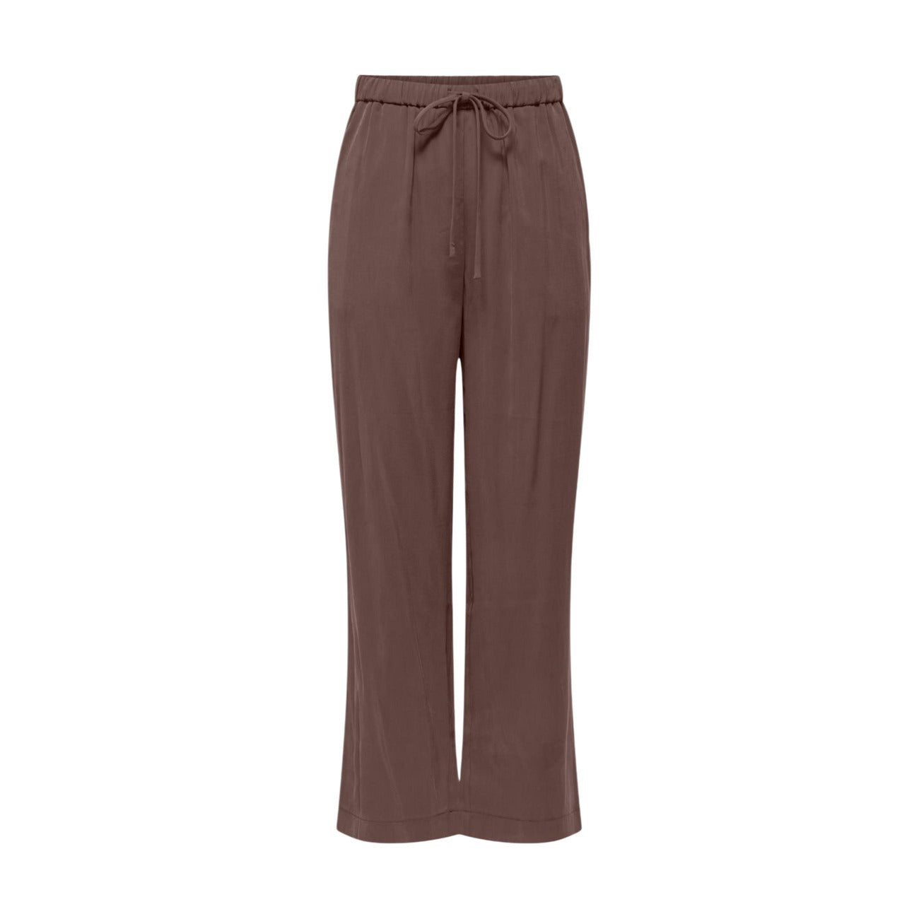 Pantaloni Pull-Up Only; Marrone. 85% Viscosa, gamba ampia e dritta, vita elastica con coulisse. Leggeri, morbidi e traspiranti. Stile casual contemporaneo per ogni occasione. Vista frontale stesa 