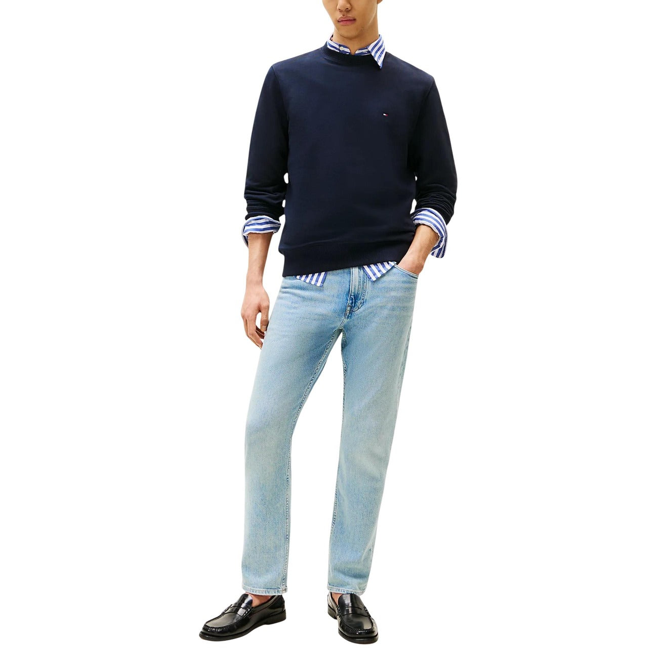 Tommy Hilfiger Felpa Uomo Blu Maniche Lunghe Scollo Tondo Cotone 100% Autunno Inverno MW0MW37237