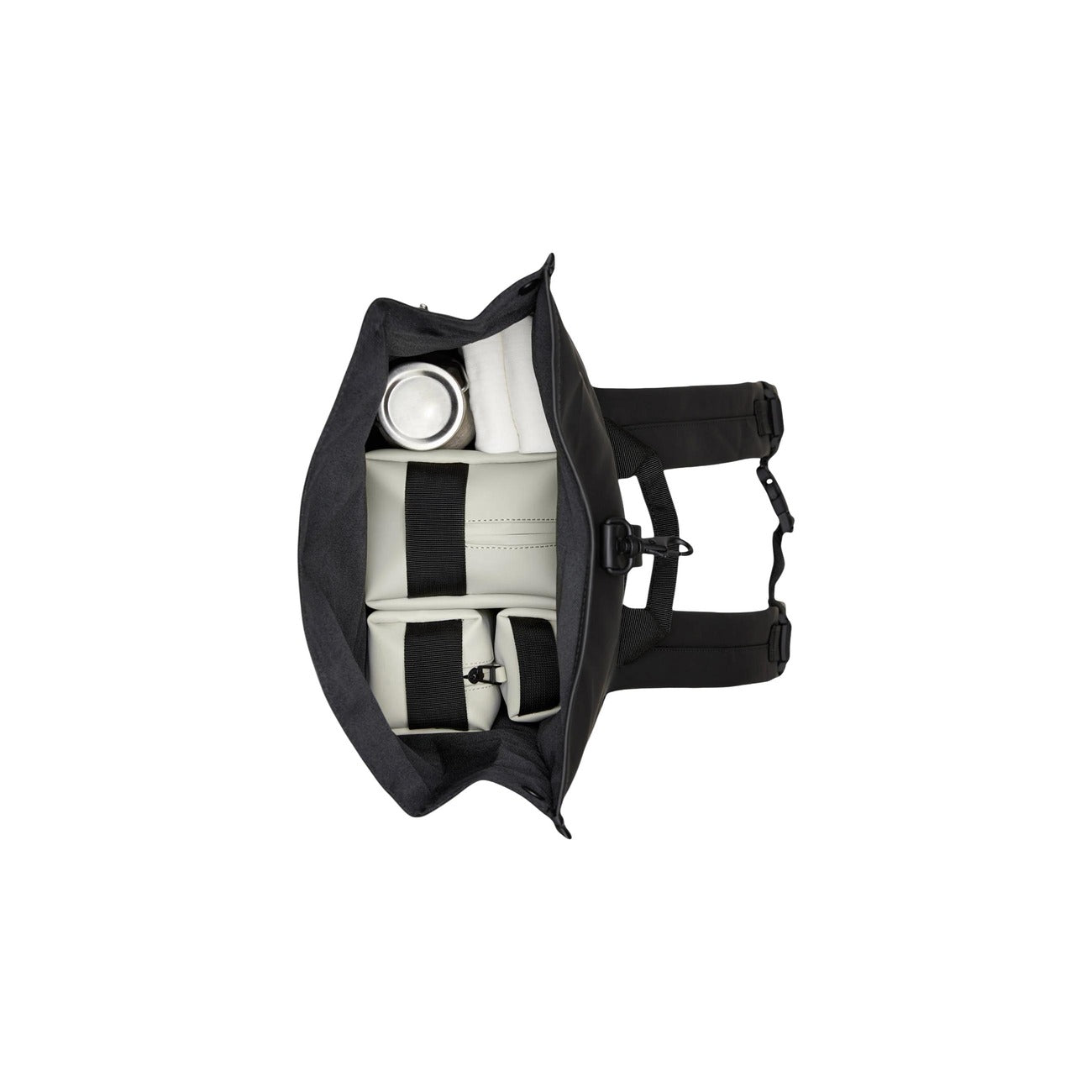 Zaino Rains Rolltop Rucksack impermeabile 13320. Zaino porta PC 16 pollici con apertura arrotolabile a moschettone, schienale imbottito traspirante e tasche con cerniera, zainetto per bici e viaggi idrorepellente Rains.