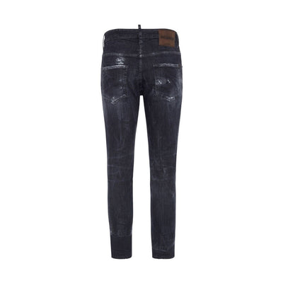 Dsquared2 Jeans Uomo Neri con Bottoni Effetto Strappato Macchiato Tasche Anteriori Posteriori - Jeans Cotone Elastan