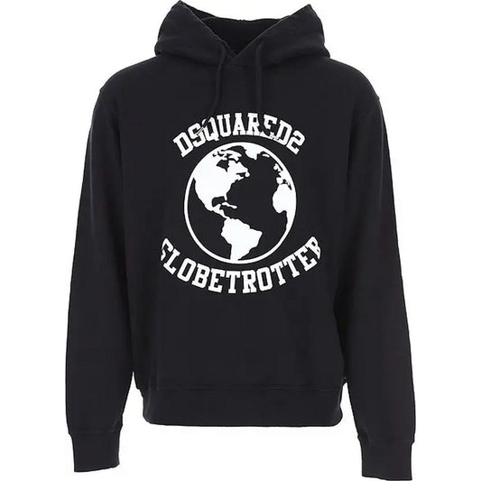 Dsquared Felpa Uomo Nera con Cappuccio Stampa Maniche Lunghe Scollo Tondo in Cotone 100% Autunno/Inverno B_43944
