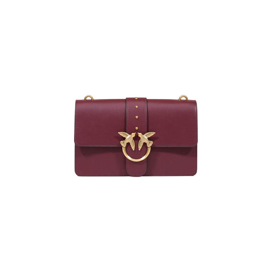 Borsa Pinko Love One Classic bordeaux donna 105857 A0F1. Borsa media da donna bordeaux in pelle con fibbia dorata Love Birds, tracolla in catena metallica regolabile, borsa a spalla elegante e casual 4 stagioni.