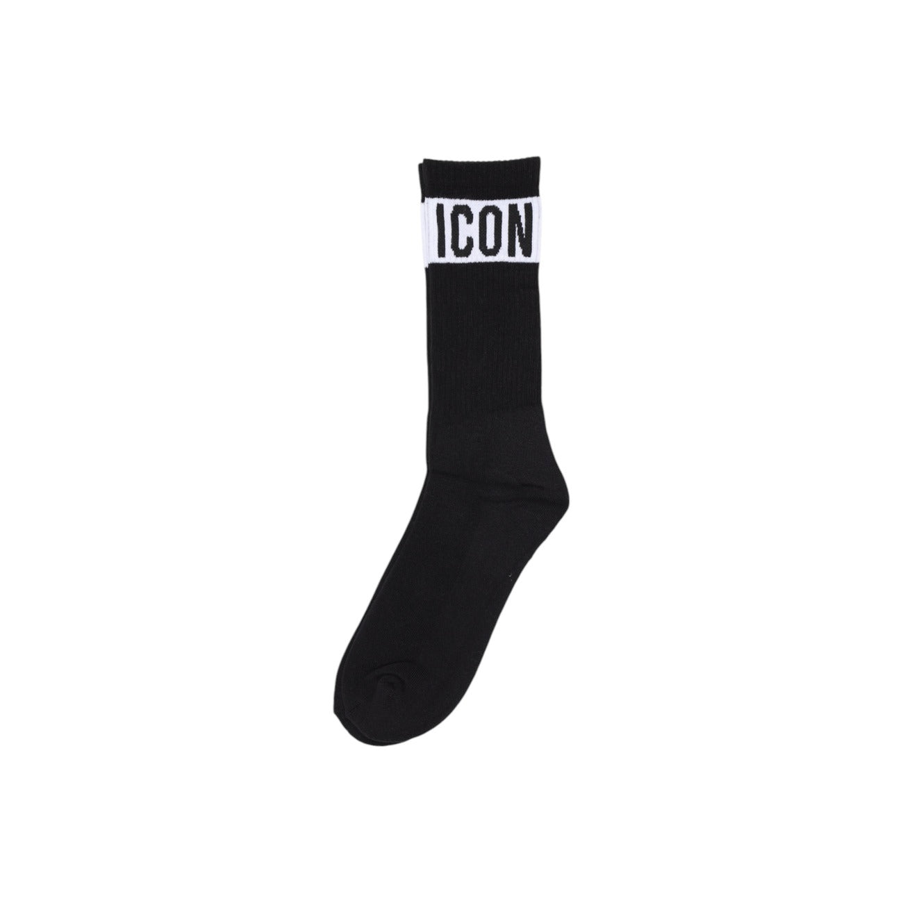 Calze nere Icon con stampa; cotone premium elasticizzato, traspiranti e confortevoli. Stile iconico unisex per la stagione calda. Vista frontale 
