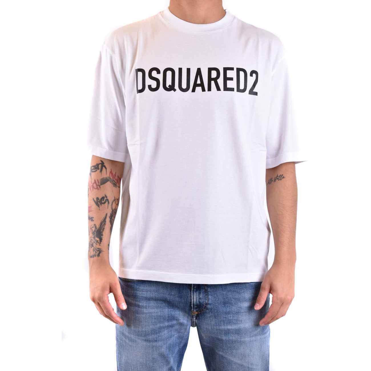 Dsquared2 T-Shirt Uomo Bianca Stampa Manica Corta Scollo Tondo 100% Cotone Primavera/Estate V_30753