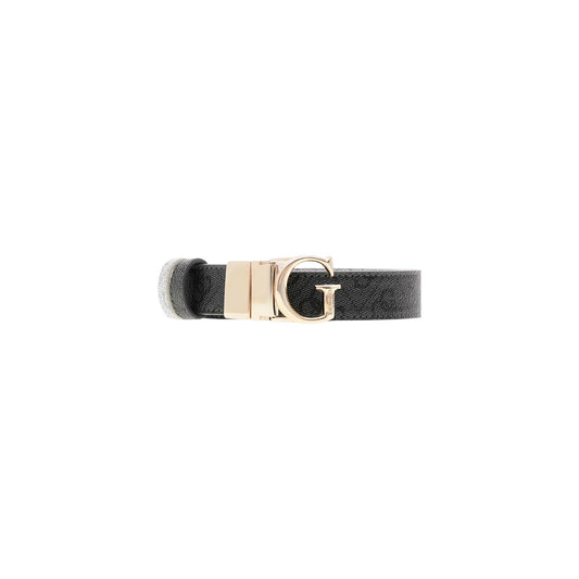 Cintura Donna Nera Guess Lindsey Reversibile; Altezza 3 cm in poliestere strutturato con finitura monogram e tinta unita. Fibbia con logo G in metallo lucido e doppio passante, stile casual-elegante 4 stagioni. Frontale 
